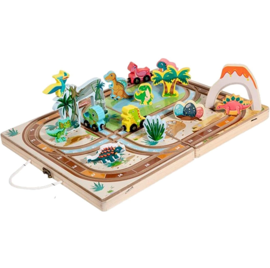 Wooden Take Along Tabletop with Storage Box Play Set for Parents Home Travel Dinosaur Tracks | Preschool Toys & Pretend Play