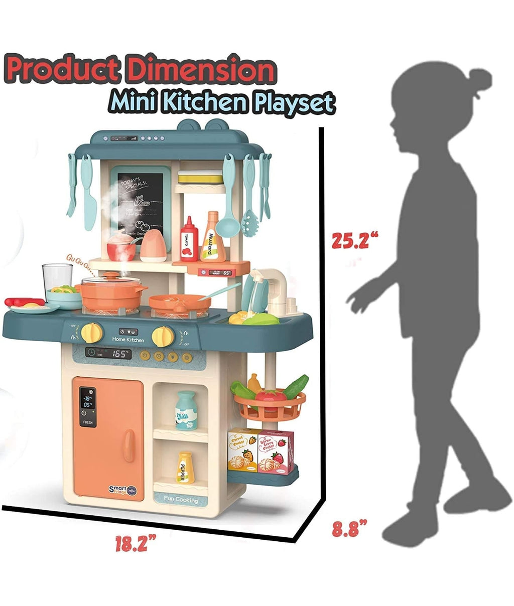Kitchen Play Set Kids Play Kitchen with Realistic Lights & Sounds Simulation of Spray Play Sink with Running Water Utensils Accessories & Pretend Role Play Toys for Boys Girls