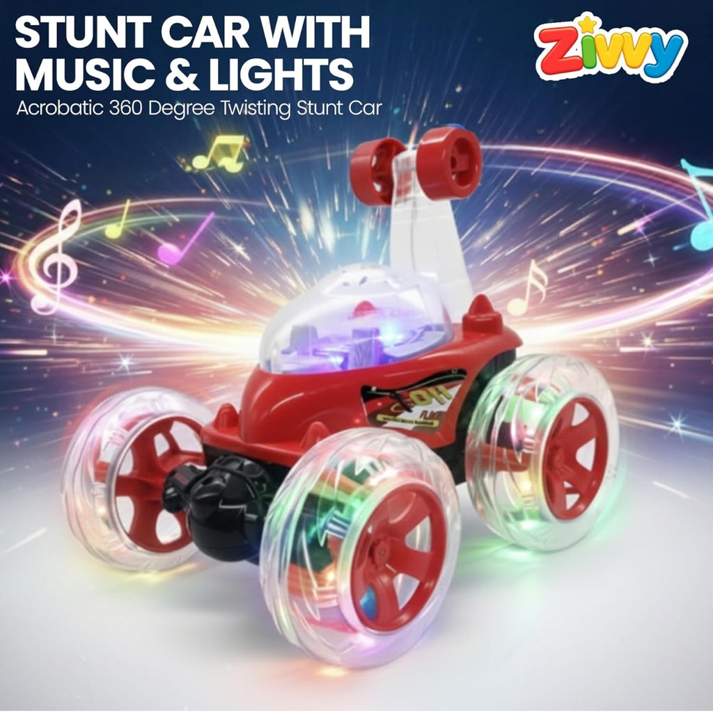Stunt Racing Car Red | Forward/Backward & Left/Right Steering | LED Lights, Music & Spray Effect | Bluetooth Control | Rechargeable