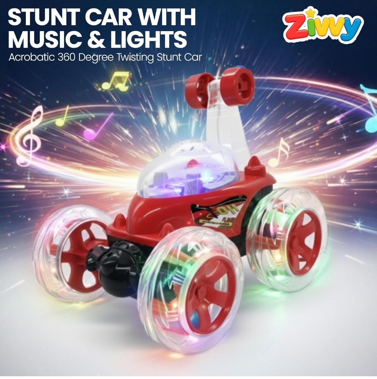 Stunt Racing Car Red | Forward/Backward & Left/Right Steering | LED Lights, Music & Spray Effect | Bluetooth Control | Rechargeable