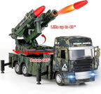 Missile Launcher Truck Military Army Vehicle Model with Lights Sounds, A Launchable Two Missile Military Die-cast Truck Toys Pull Back Gift for Kids..