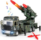 Missile Launcher Truck Military Army Vehicle Model with Lights Sounds, A Launchable Two Missile Military Die-cast Truck Toys Pull Back Gift for Kids..