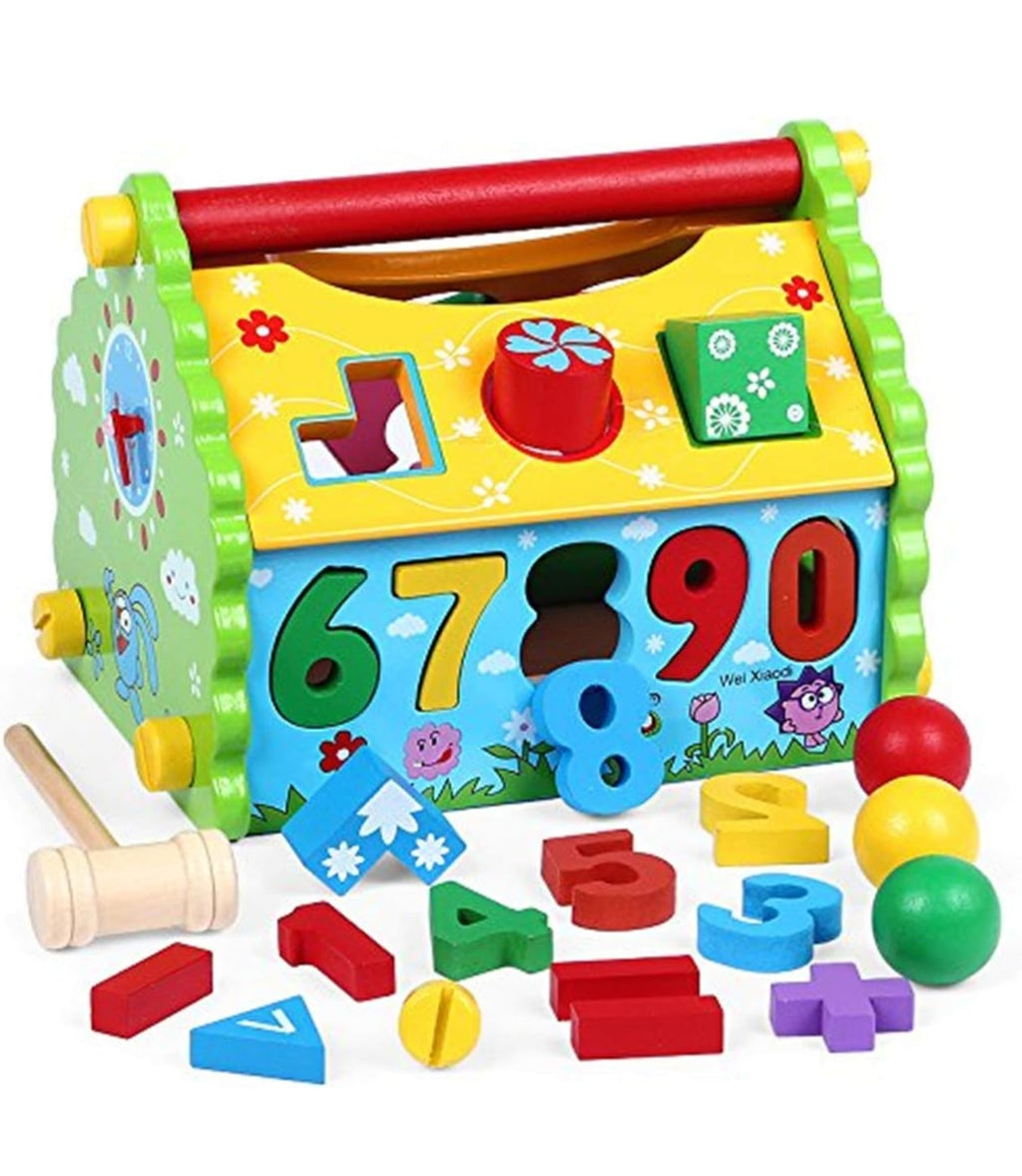 Wood Interactive and Learning House with Stackable Shapes and Numbers , Multicolour, 1 to 7 years old