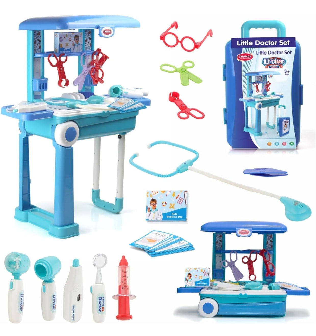 Premium Doctor Set Trolley for Kids with LED Light Instruments, Pretend Play Doctor Set Trolley for Kids Above 3 Years,