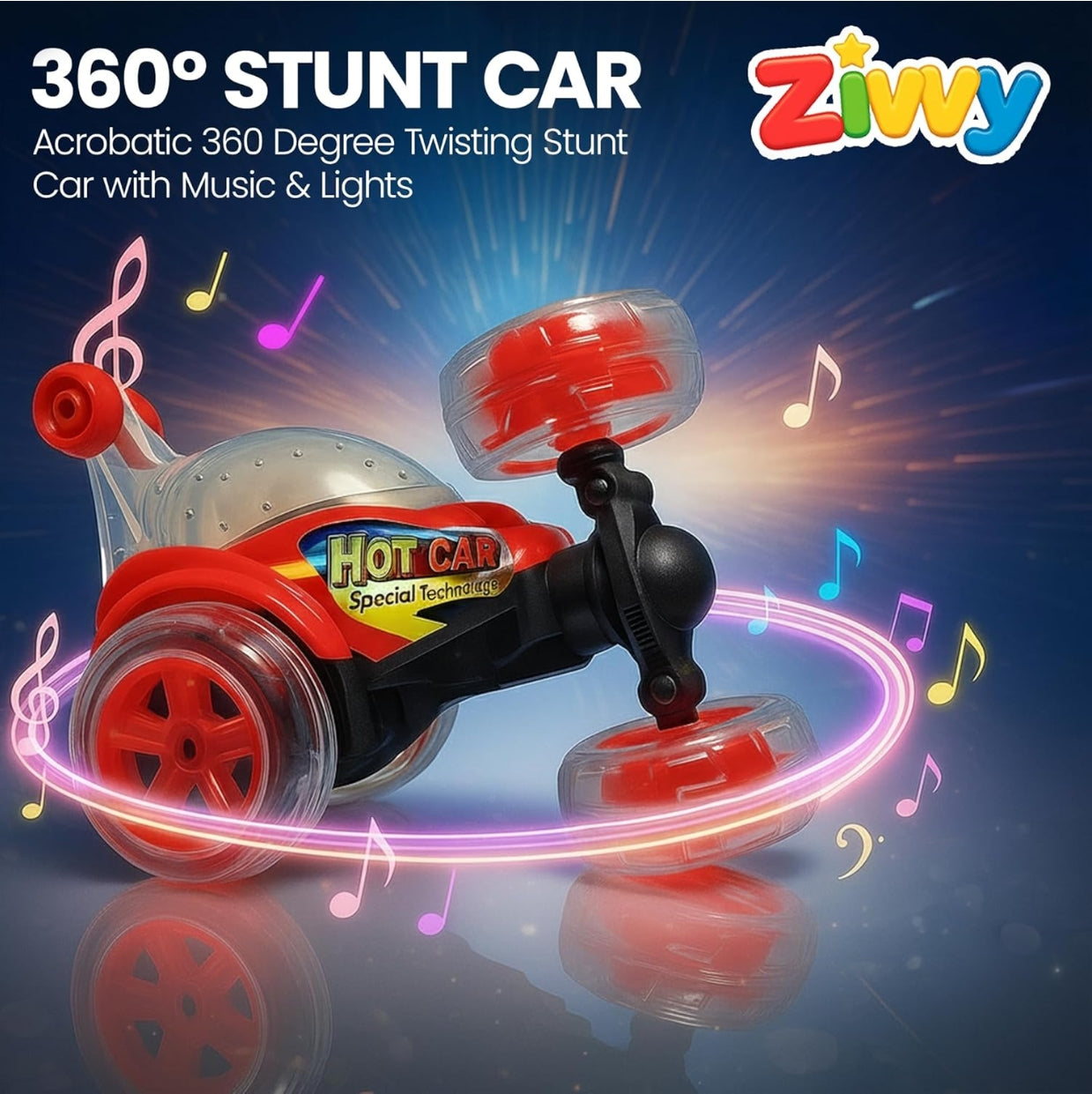 Stunt Racing Car Red | Forward/Backward & Left/Right Steering | LED Lights, Music & Spray Effect | Bluetooth Control | Rechargeable