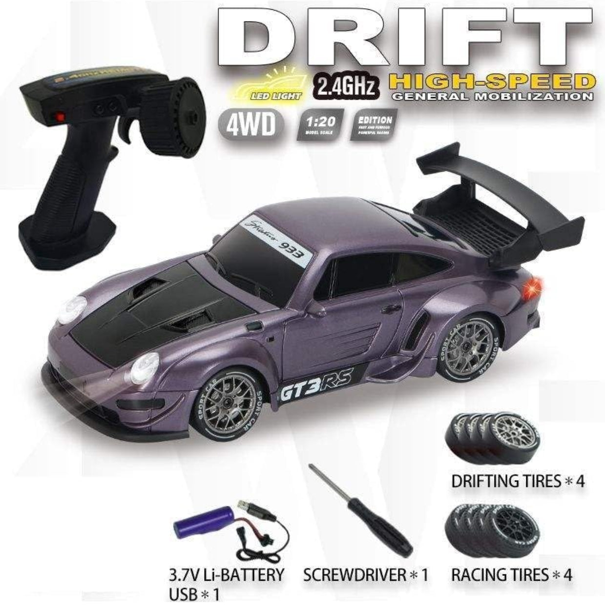 Tokyo Drift Remote Control 1:20 Scale Drift Car | 20Kmph, 2.4Ghz | Rc Drifting Car 4 Wheel Drive Boost Mode Long Range Remote Hard Plastic Top with LED Head Light