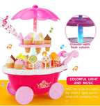Ice Cream Plastic Trolley Pretend Role Play Set with LED Lights and Music | Battery Operated | Learning and Educational Toy for Kids (39 Pcs) (Sweet Cart)