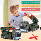 Missile Launcher Truck Military Army Vehicle Model with Lights Sounds, A Launchable Two Missile Military Die-cast Truck Toys Pull Back Gift for Kids..