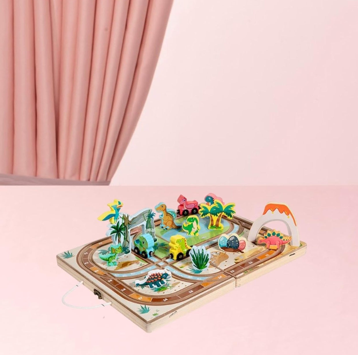 Wooden Take Along Tabletop with Storage Box Play Set for Parents Home Travel Dinosaur Tracks | Preschool Toys & Pretend Play