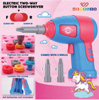 Electric Drill Screw Puzzle Toy Set| 2-in-1 2D & 3D Unicorn Tool Set| 351 Pieces with Electric Screwdriver| STEM Learning DIY Building Block Kit