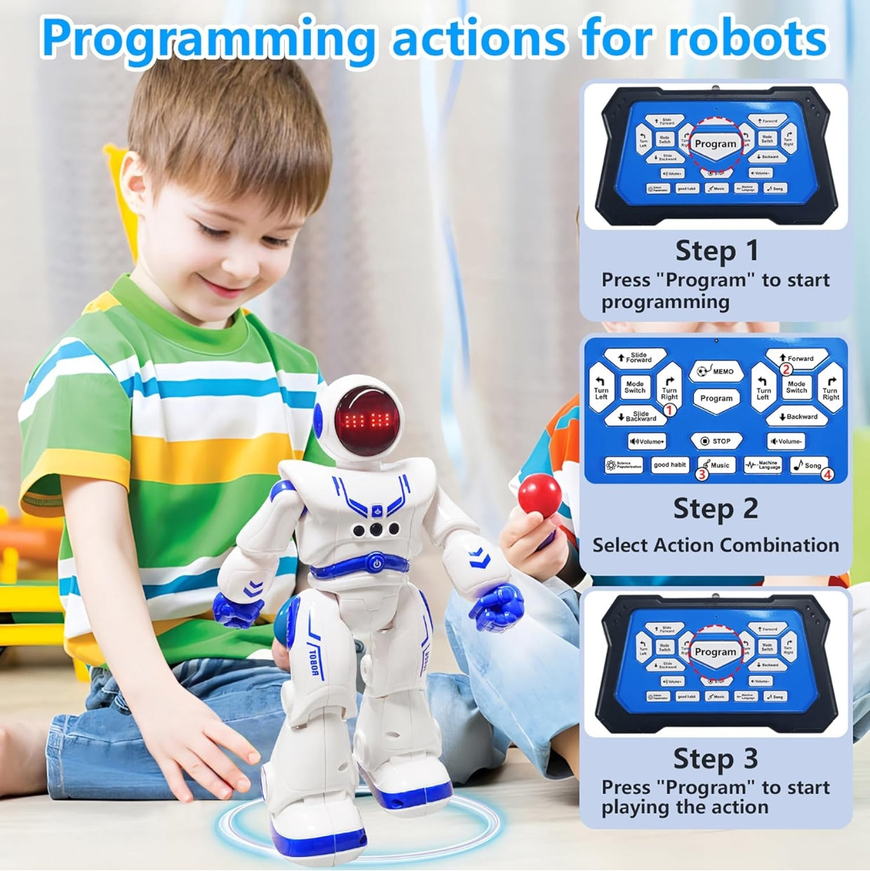 Remote Control Robot Toys for Kids 3-12, Gesture Sensing Programmable Dancing Robot with LED Eyes & USB-C Fast Charging,