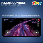 Stunt Racing Car Red | Forward/Backward & Left/Right Steering | LED Lights, Music & Spray Effect | Bluetooth Control | Rechargeable