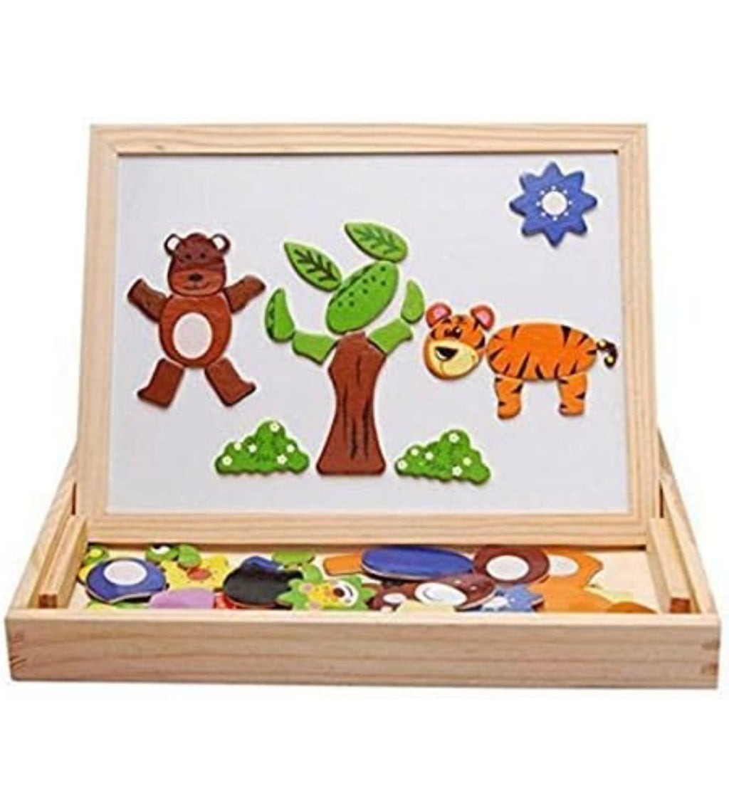 Wooden Drawing and Writing Board with Puzzle Game for Educational Learning (Multicolored)