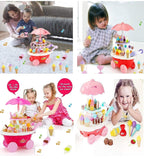 Ice Cream Plastic Trolley Pretend Role Play Set with LED Lights and Music | Battery Operated | Learning and Educational Toy for Kids (39 Pcs) (Sweet Cart)