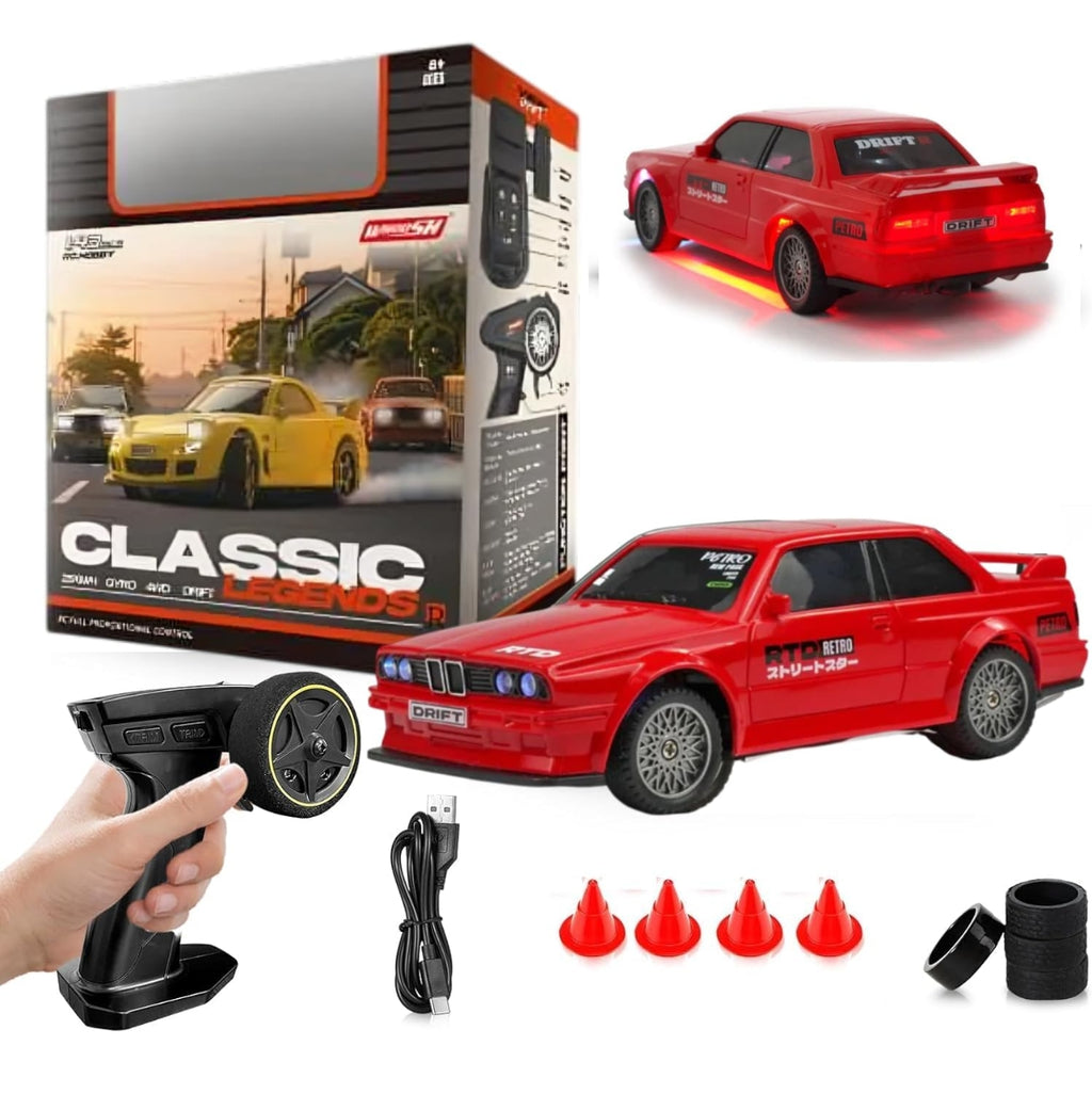 Toys 1:43 Scale Bwm E20 Mini RC Drift Car with Gyro Full Proportional RTR 2.4Ghz Remote Control with RGB Lights Drift car Multicolor