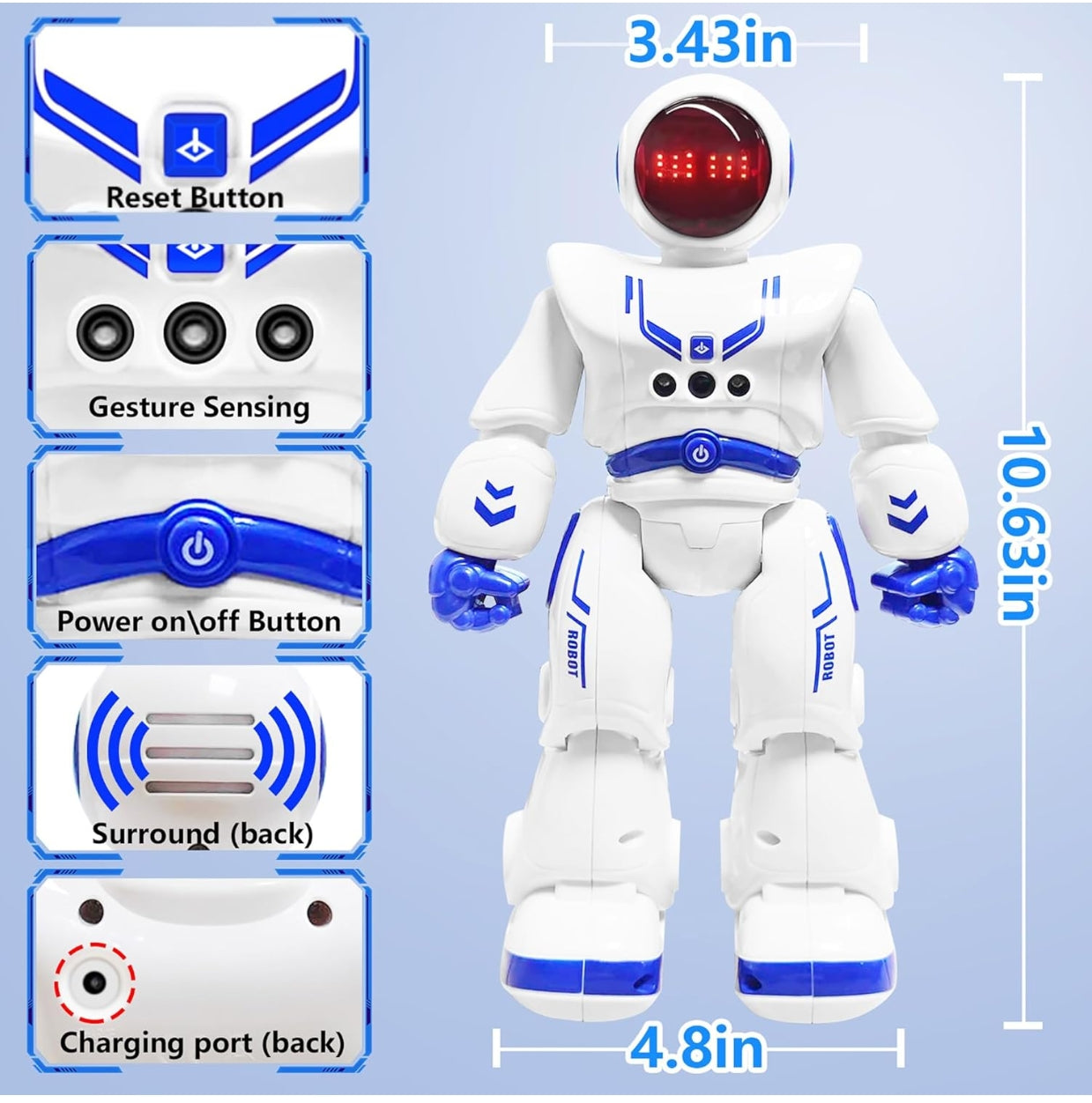 Remote Control Robot Toys for Kids 3-12, Gesture Sensing Programmable Dancing Robot with LED Eyes & USB-C Fast Charging,