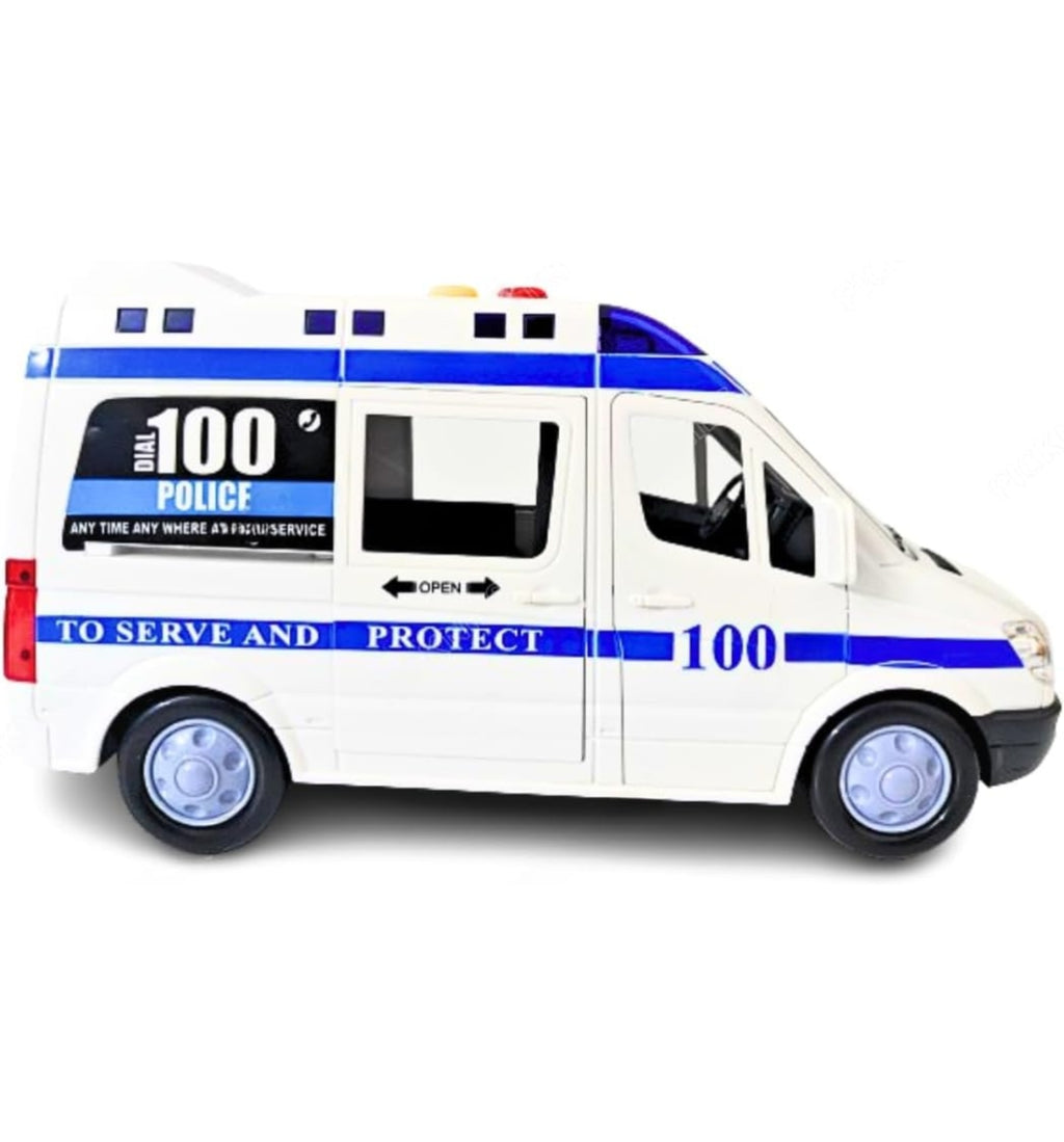 Police Toy Van for Children with Light & Siren Sound Effects Strong & Premium Push and Go Friction Power Rescue Vehicle Toy Friction Powered