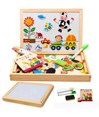Wooden Drawing and Writing Board with Puzzle Game for Educational Learning (Multicolored)