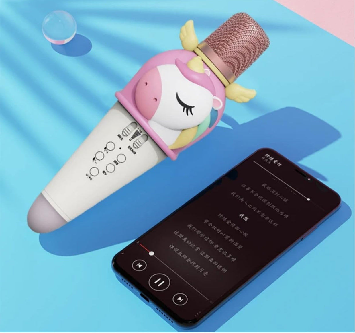Wireless Unicorn Karaoke Microphone Bluetooth Speaker, Handheld Mic for Kids & Adults, Singing, Party, Gifts (Purple)