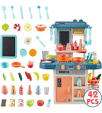 Kitchen Play Set Kids Play Kitchen with Realistic Lights & Sounds Simulation of Spray Play Sink with Running Water Utensils Accessories & Pretend Role Play Toys for Boys Girls