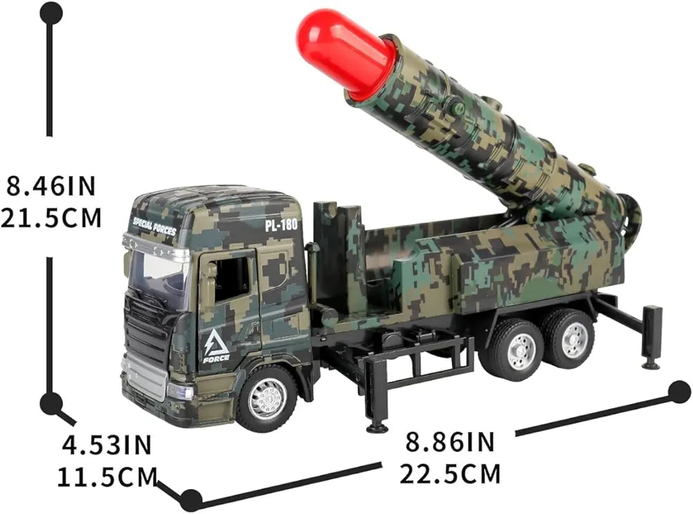 Military One Missile Launcher Truck with Lights & Sounds - Pull Back & Go Missile Model for Kids - Missiles Military Die Cast Truck Gift for Kids (Multicolor)