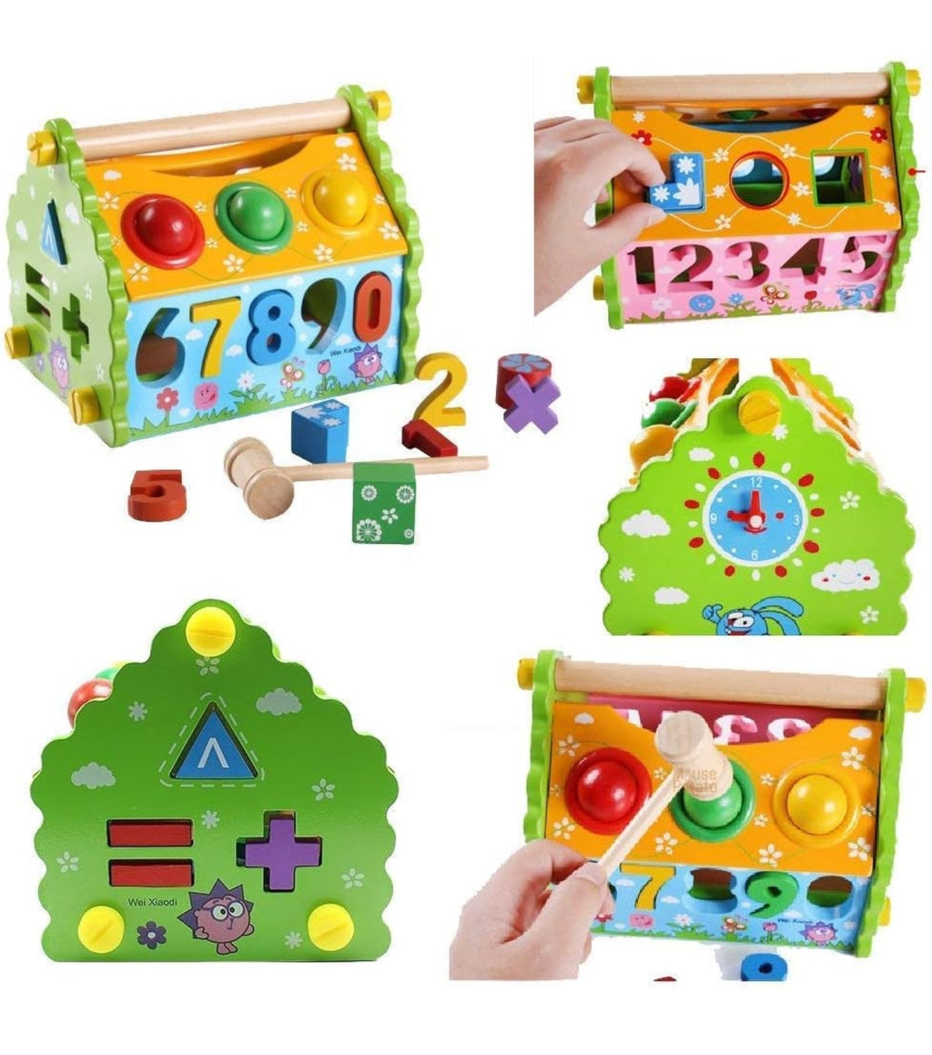 Wood Interactive and Learning House with Stackable Shapes and Numbers , Multicolour, 1 to 7 years old