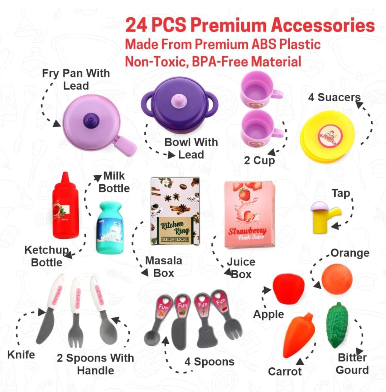 Kitchen Suitcase Set for Girls, Colorful Pretend Play Cooking Set for Girls with 23 Pieces, Portable Kitchen Set for 3 Years,