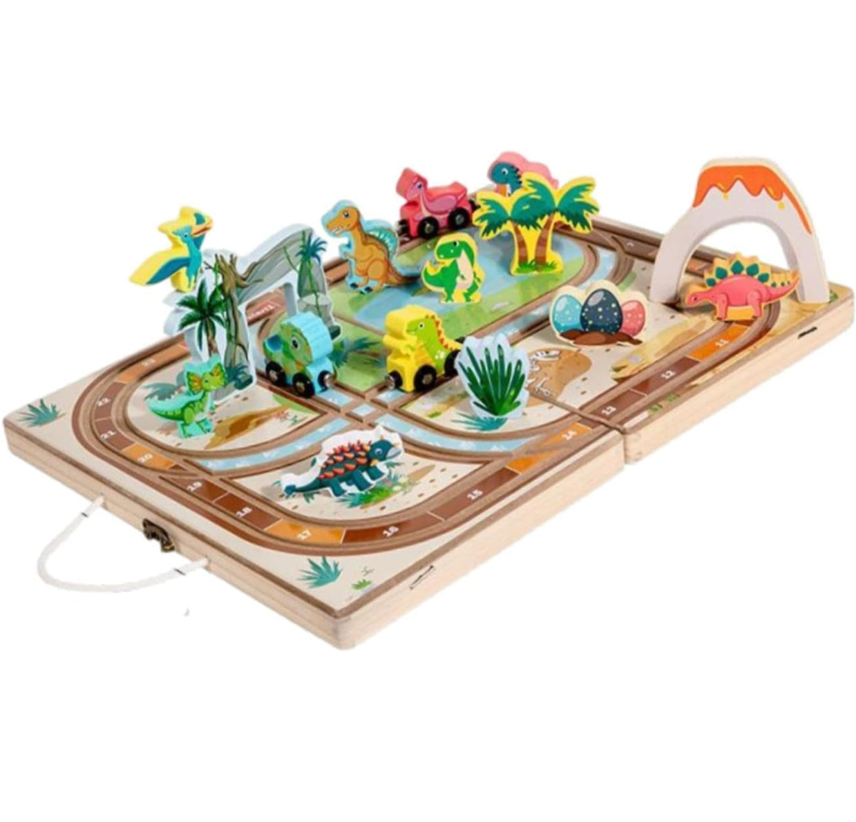 Wooden Take Along Tabletop with Storage Box Play Set for Parents Home Travel Dinosaur Tracks | Preschool Toys & Pretend Play
