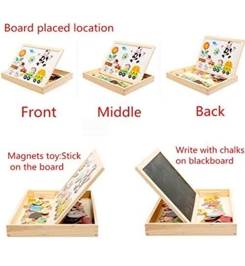Wooden Drawing and Writing Board with Puzzle Game for Educational Learning (Multicolored)