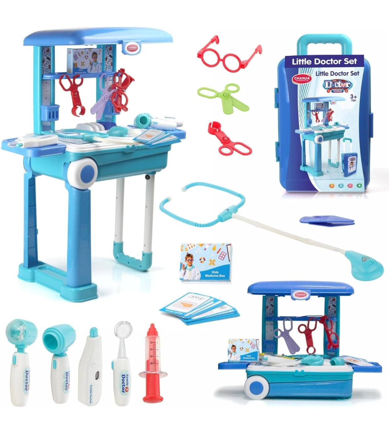 Premium Doctor Set Trolley for Kids with LED Light Instruments, Pretend Play Doctor Set Trolley for Kids Above 3 Years,