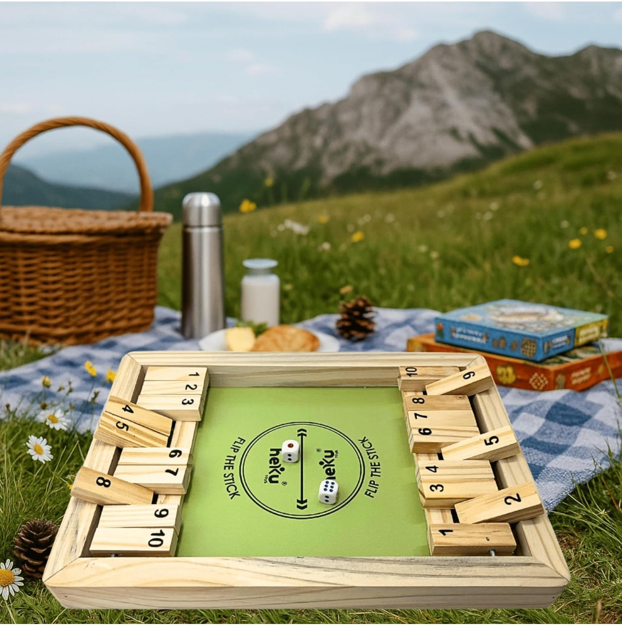 Flip The Stick Game – Dice Games, Topple Board Game, Montessori Wooden Game