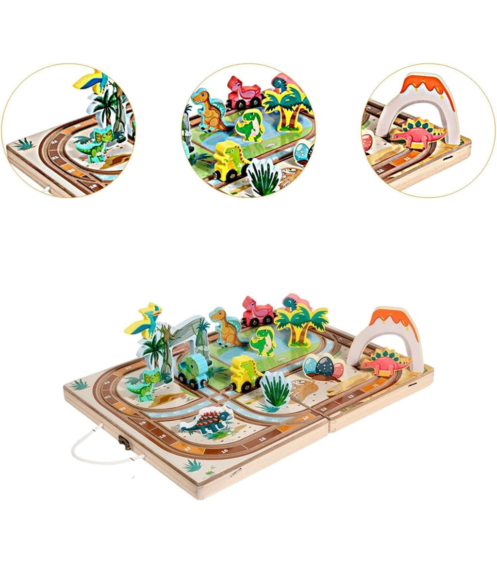Wooden Take Along Tabletop with Storage Box Play Set for Parents Home Travel Dinosaur Tracks | Preschool Toys & Pretend Play
