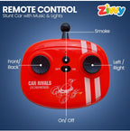 Stunt Racing Car Red | Forward/Backward & Left/Right Steering | LED Lights, Music & Spray Effect | Bluetooth Control | Rechargeable