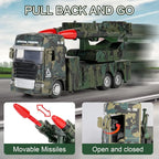 Missile Launcher Truck Military Army Vehicle Model with Lights Sounds, A Launchable Two Missile Military Die-cast Truck Toys Pull Back Gift for Kids..
