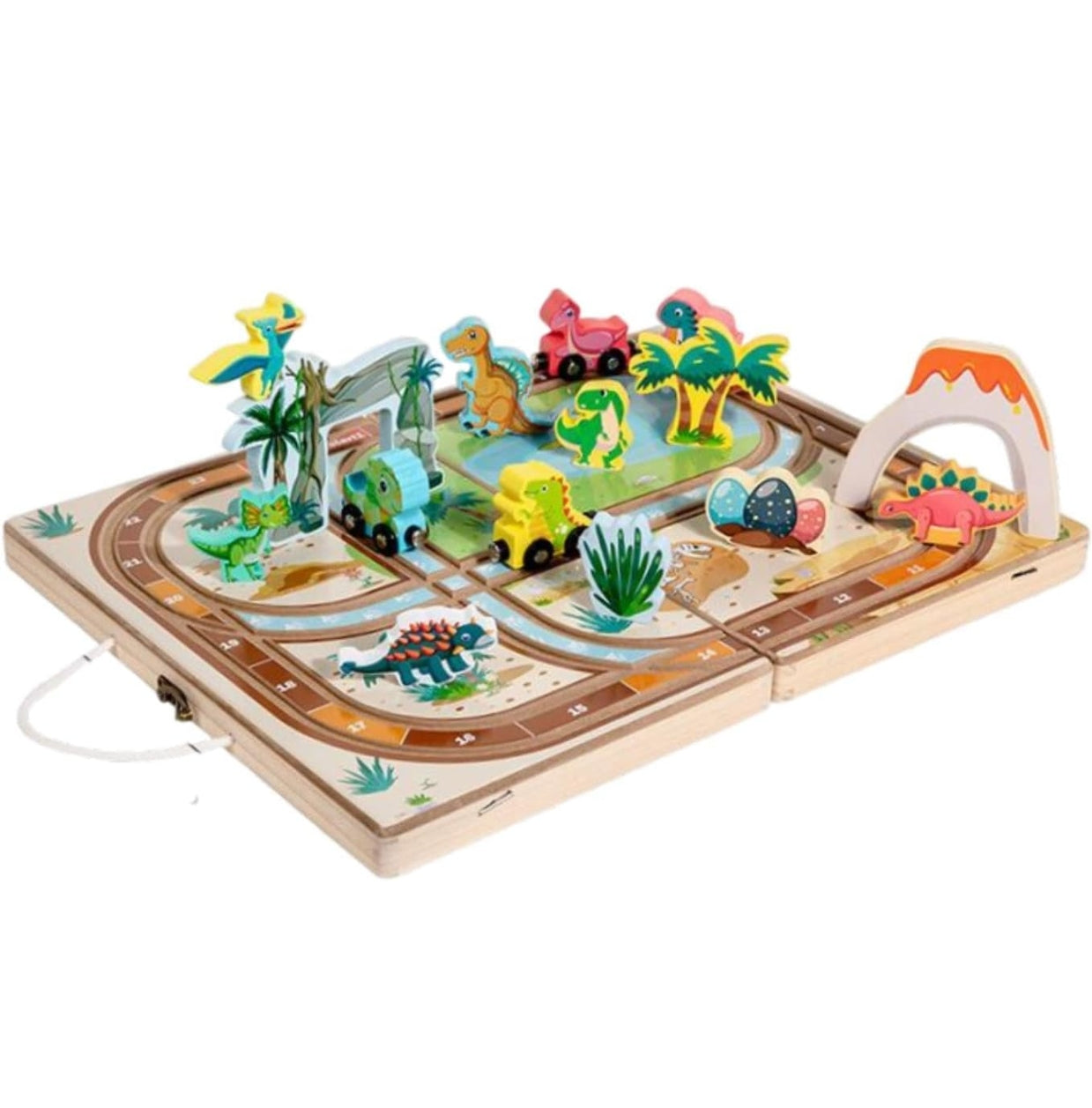 Wooden Take Along Tabletop with Storage Box Play Set for Parents Home Travel Dinosaur Tracks | Preschool Toys & Pretend Play