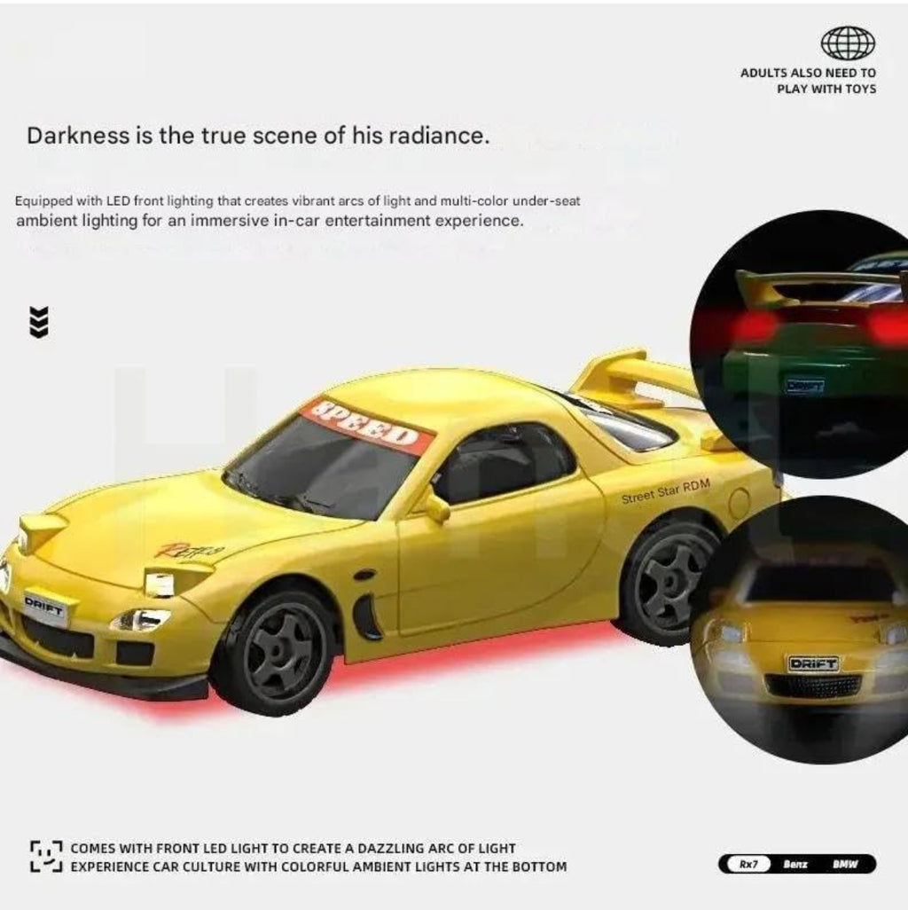 Toys 1:43 Scale Bwm E20 Mini RC Drift Car with Gyro Full Proportional RTR 2.4Ghz Remote Control with RGB Lights Drift car Multicolor