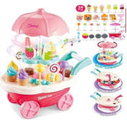 Ice Cream Plastic Trolley Pretend Role Play Set with LED Lights and Music | Battery Operated | Learning and Educational Toy for Kids (39 Pcs) (Sweet Cart)