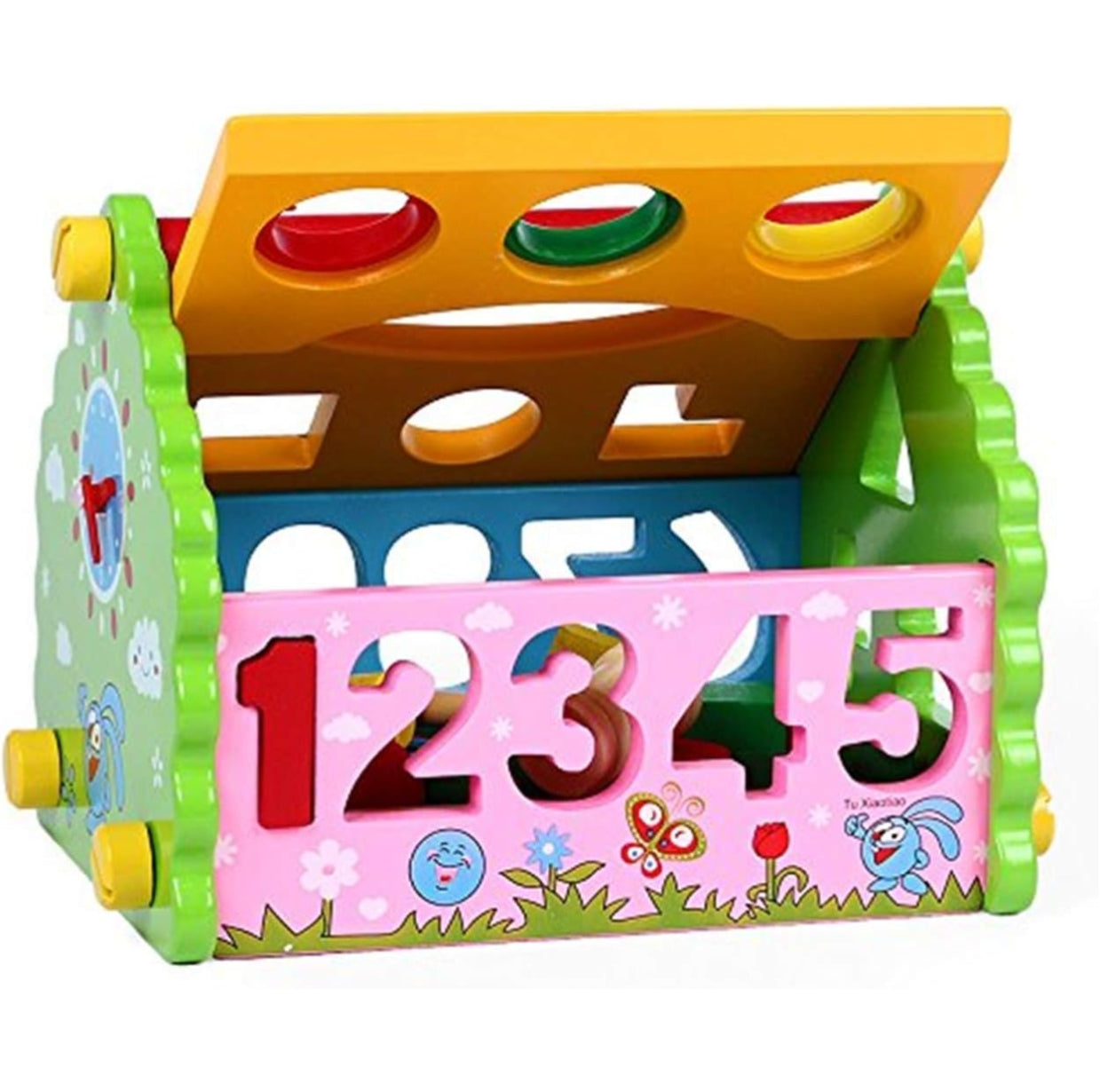 Wood Interactive and Learning House with Stackable Shapes and Numbers , Multicolour, 1 to 7 years old