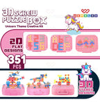 Electric Drill Screw Puzzle Toy Set| 2-in-1 2D & 3D Unicorn Tool Set| 351 Pieces with Electric Screwdriver| STEM Learning DIY Building Block Kit