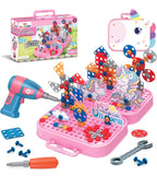 Electric Drill Screw Puzzle Toy Set| 2-in-1 2D & 3D Unicorn Tool Set| 351 Pieces with Electric Screwdriver| STEM Learning DIY Building Block Kit