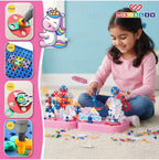 Electric Drill Screw Puzzle Toy Set| 2-in-1 2D & 3D Unicorn Tool Set| 351 Pieces with Electric Screwdriver| STEM Learning DIY Building Block Kit