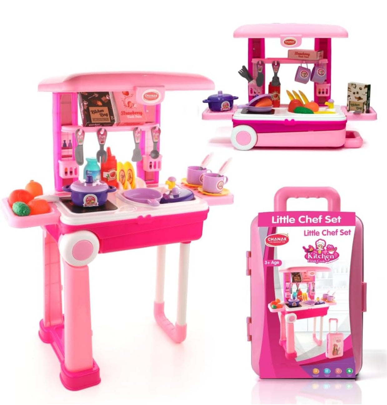 Kitchen Suitcase Set for Girls, Colorful Pretend Play Cooking Set for Girls with 23 Pieces, Portable Kitchen Set for 3 Years,