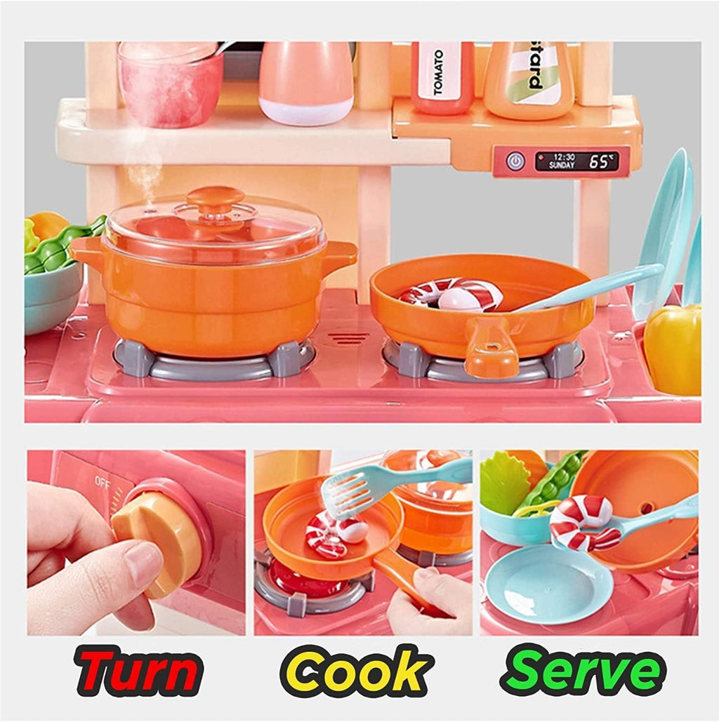 Kitchen Play Set Kids Play Kitchen with Realistic Lights & Sounds Simulation of Spray Play Sink with Running Water Utensils Accessories & Pretend Role Play Toys for Boys Girls