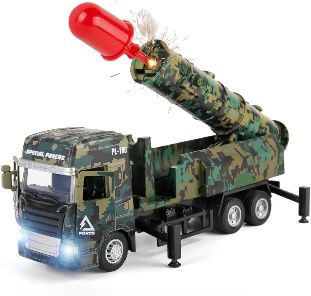 Military One Missile Launcher Truck with Lights & Sounds - Pull Back & Go Missile Model for Kids - Missiles Military Die Cast Truck Gift for Kids (Multicolor)