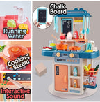 Kitchen Play Set Kids Play Kitchen with Realistic Lights & Sounds Simulation of Spray Play Sink with Running Water Utensils Accessories & Pretend Role Play Toys for Boys Girls