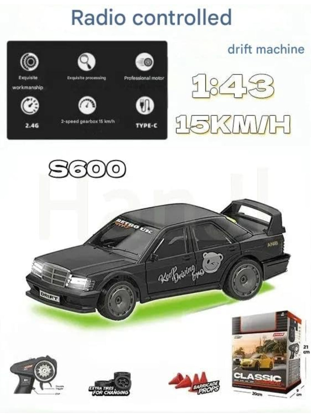 Toys 1:43 Scale Bwm E20 Mini RC Drift Car with Gyro Full Proportional RTR 2.4Ghz Remote Control with RGB Lights Drift car Multicolor