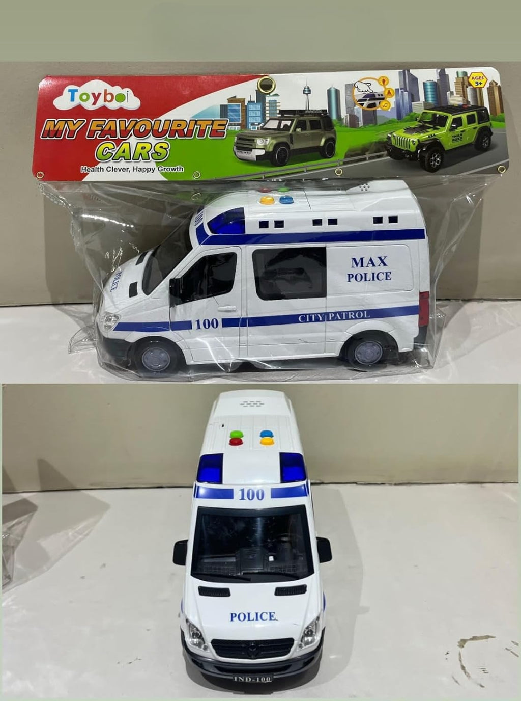 Police Toy Van for Children with Light & Siren Sound Effects Strong & Premium Push and Go Friction Power Rescue Vehicle Toy Friction Powered