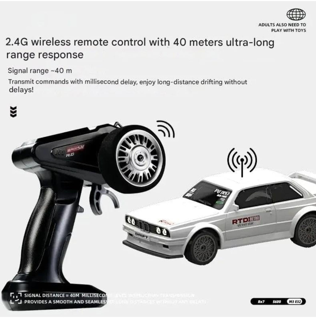 Toys 1:43 Scale Bwm E20 Mini RC Drift Car with Gyro Full Proportional RTR 2.4Ghz Remote Control with RGB Lights Drift car Multicolor